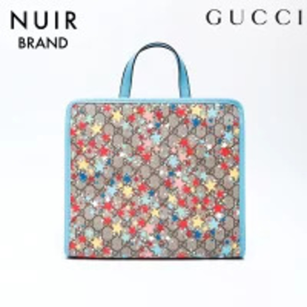 Gucci Star Painted Handbag Beige Blue